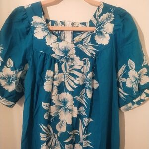 Creations Hawaii Floral Teal Blue Women's Dress Size Small One Pocket